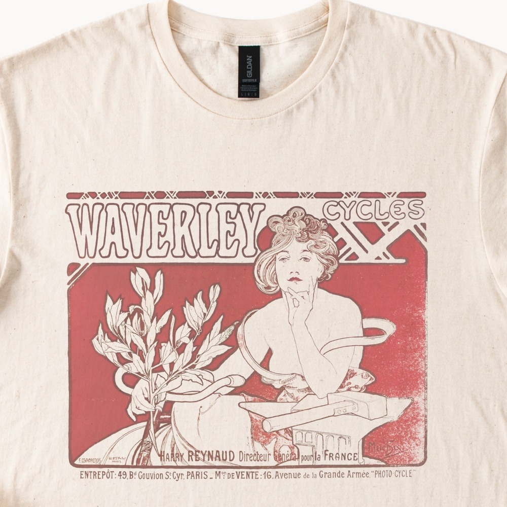 Cycles Waverley Paris Graphic Tee Vintage Art Nouveau Poster